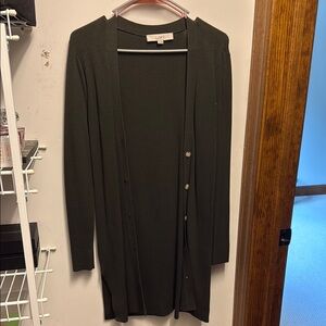 LOFT Black Cardigan Sweater Long Knit V-Neck